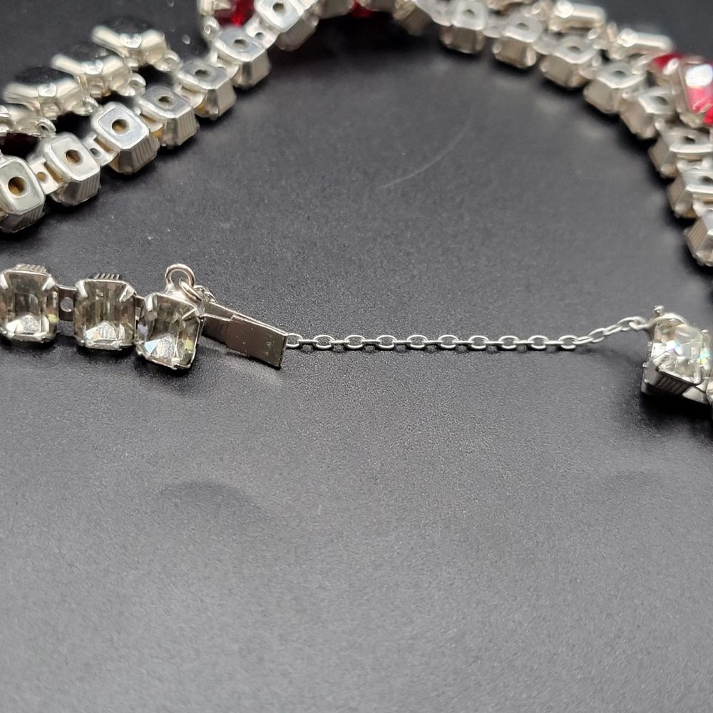 Vintage Silver tone Clear Pink Glass Dangle Choker necklace - Picture 12 of 14